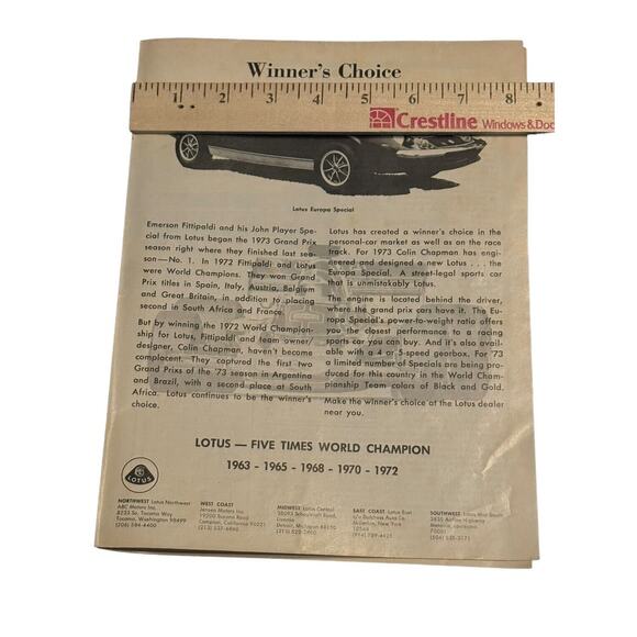 Lotus Europa Special Classic 1973 VTG Original Print Ad 5 Time World Champions - Picture 6 of 7